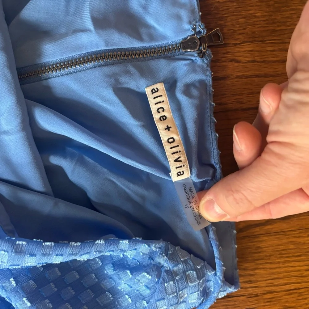 Alice + Olivia Harmony Drapey Mini Blue Slip Dress Size 12 - Picture 4 of 6